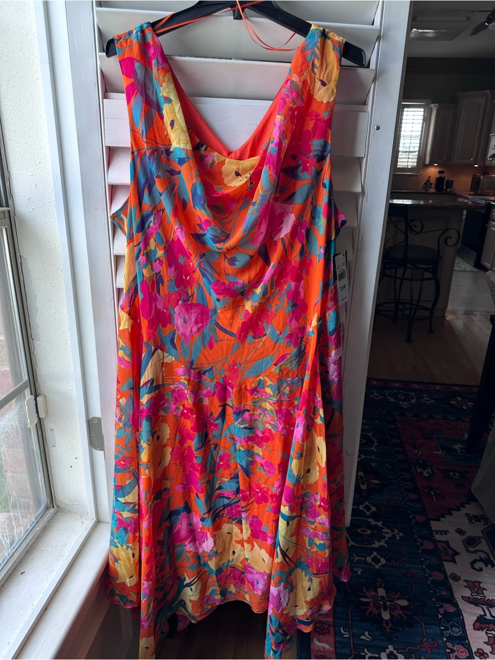 Robbie Bee Orange Floral Asymmetrical Dress
